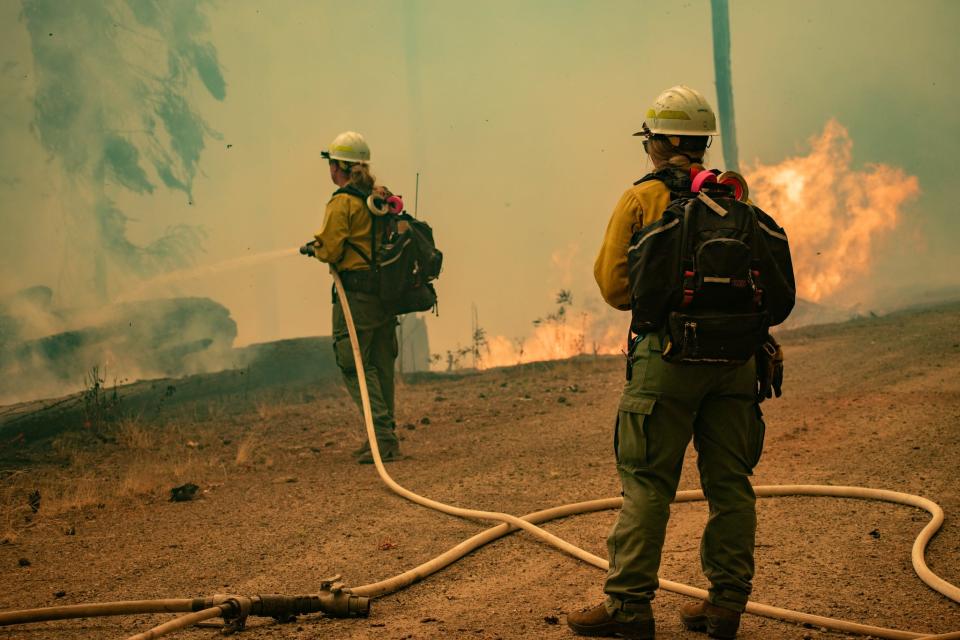 Fire crews worked hard to hold the fire along Forest Service Road 700 on the Lookout Fire near McKenzie Bridge.