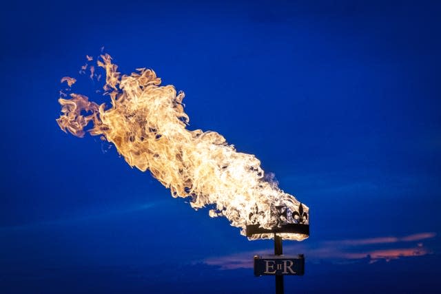 The Platinum Jubilee beacon at Edinburgh Castle as the first day of the celebrations came to a close