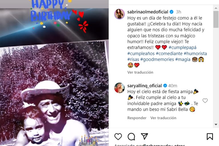 El mensaje que Sabrina Olmedo le dedicó a su papá