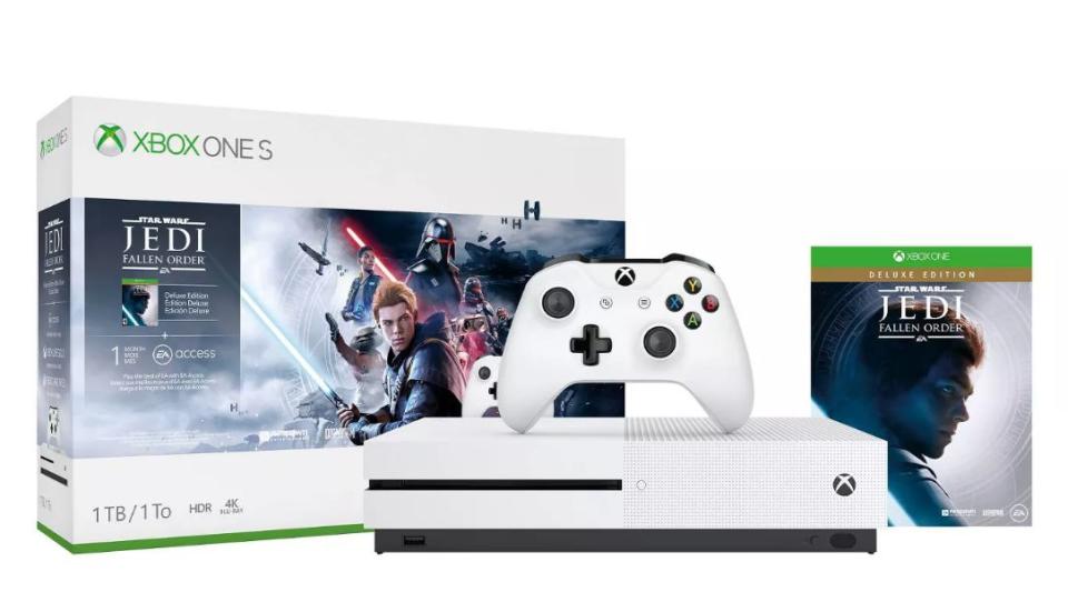 While the Walmart deal on the Star Wars Jedi: Fallen Order games was for the Xbox One X, this one is for the Xbox One S. This bundle includes the Xbox One S console, a wireless controller and deluxe edition of&nbsp;Star Wars Jedi: Fallen Order. Plus, it comes with month-long trials of&nbsp;Xbox Game Pass and Xbox Live Gold.&nbsp;<a href="https://fave.co/2O93r84" target="_blank" rel="noopener noreferrer"><strong>Get the bundle for $200, down from its original price of $300</strong></a>. And Target's offering a&nbsp;$40 Target gift card with this bundle and <a href="https://fave.co/2O6rxjE" target="_blank" rel="noopener noreferrer">any Xbox One X console</a>.