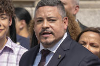 FILE -- NYPD Police Commissioner Edward A. Caban is sworn in during a ceremony outside New York City Police Department 40th Precinct, July 17, 2023, in New York. (AP Photo/Jeenah Moon, File)