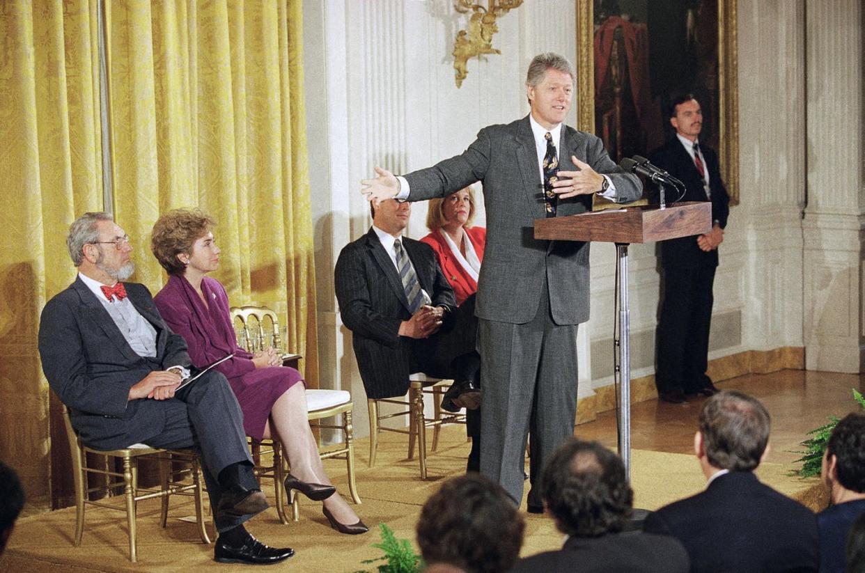 <span class="caption">Bill Clinton's 1993 health care plan called for universal coverage. It was dead by 1994, but the political wrangling it started over health care lives on. </span> <span class="attribution"><a class="link " href="http://www.apimages.com/metadata/Index/Watchf-AP-A-DC-USA-APHS349841-President-Bill-Cl-/db66aa3d967e41348c972b7335b043a1/95/0" rel="nofollow noopener" target="_blank" data-ylk="slk:J. Scott Applewhite/AP Photo;elm:context_link;itc:0;sec:content-canvas">J. Scott Applewhite/AP Photo</a></span>