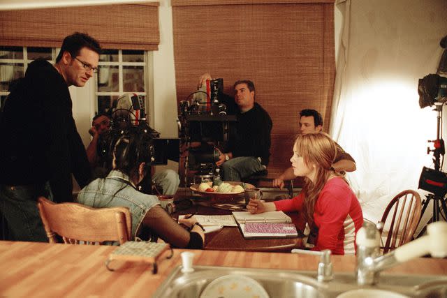 <p>Courtesy of Paramount Home Entertainment</p> Lindsay Lohan and Lizzy Caplan filming Mean Girls in 2004