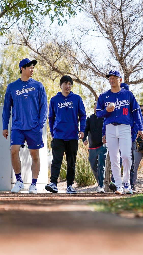 大谷翔平（左）與水原一平（中）從效力日本職棒北海道火腿隊時期已開始合作。（圖：道奇官方X）