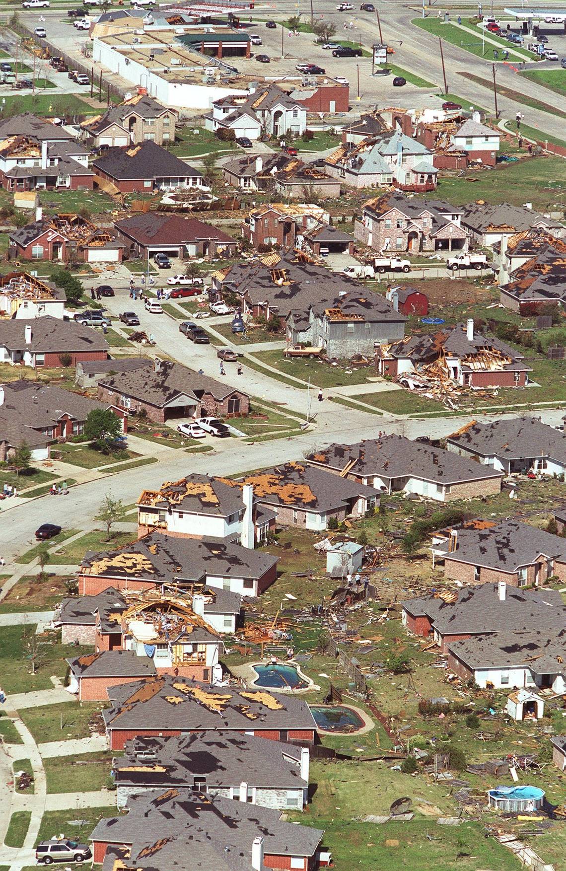 View of Arlington damage, showing Chasemore Lane with Bardin Road in the background. Streets shown are include Manor View.