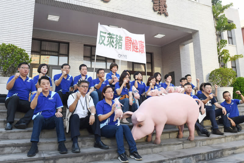 美豬議事攻防 藍呼口號加油打氣。圖／中央社