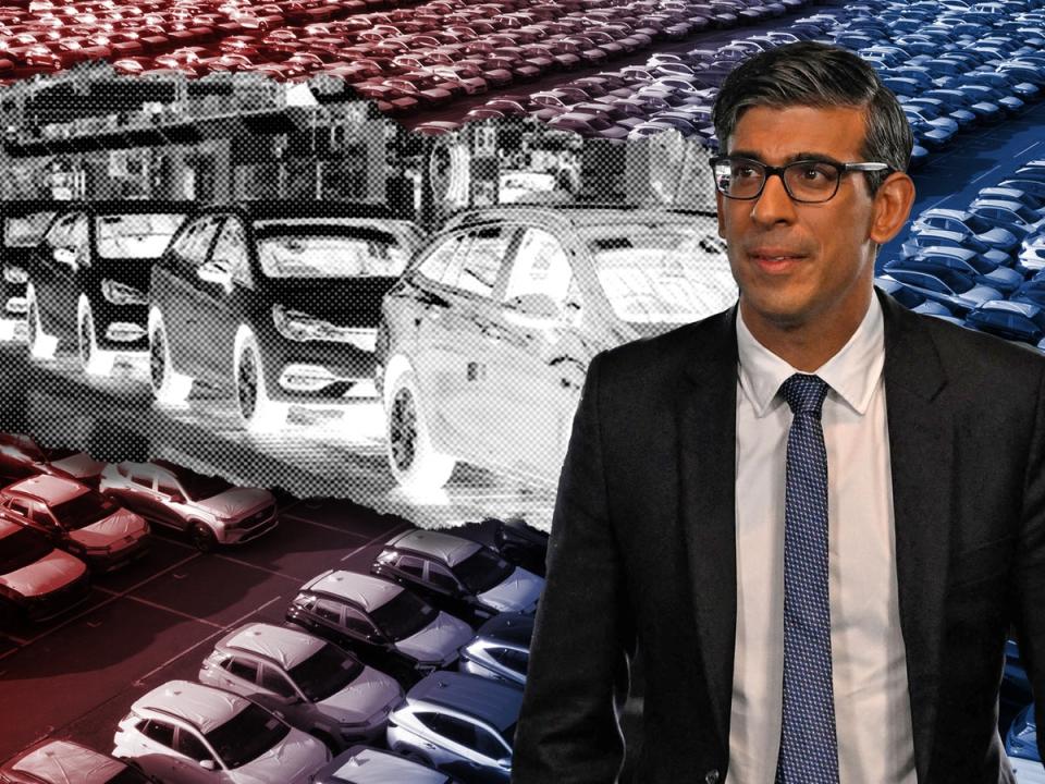 Rishi Sunak has been warned of risks to UK auto industry  (Getty/PA/The Independent)