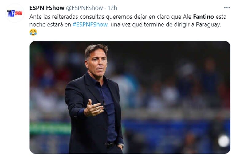 Hasta ESPN se subió a la tendencia que comparaba a Eduardo "Toto" Berizzo con Alejandro Fantino. Fuente: Twitter.