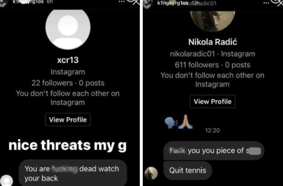 Nick Kyrgios received some disgusting messages from trolls on social media after his latest on-court controversy. Pic: Instagram 