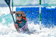 <p>TOKYO, JAPAN - JULY 27: Martina Wegman of Team Netherlands competes on Women's Kayak Semi-final during the Tokyo 2020 Olympic Games at the Kasai Canoe Slalom Centre on July 27, 2021 in Tokyo, Japan (Photo by Ronald Hoogendoorn/BSR Agency/Getty Images)</p> 