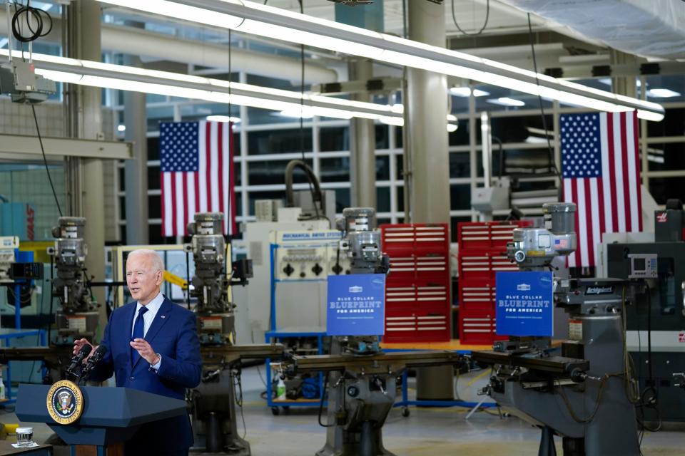 President Joe Biden delivers remarks on the economy at the Cuyahoga Community College Metropolitan Campus, Thursday, May 27, 2021, in Cleveland. 