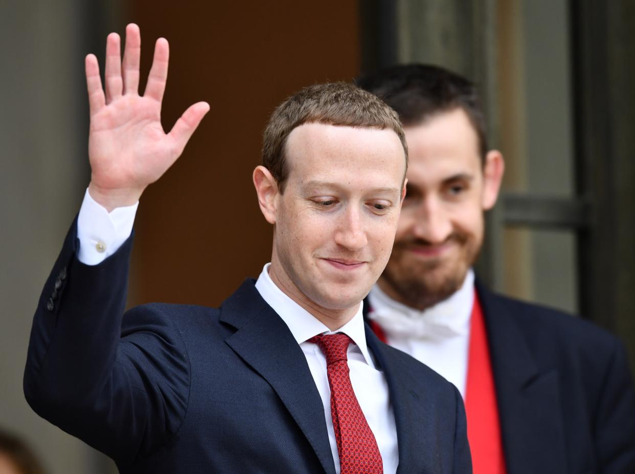 PARIS, FRANCE - MAY 10: Founder and CEO of Facebook Mark Zuckerberg leaves after a meeting with French President Emmanuel Macron (not seen) at the Elysee Palace in Paris, France on May 10, 2019. (Photo by Mustafa Yalcin/Anadolu Agency/Getty Images)