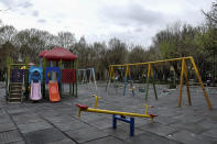 In this Wednesday, March 18, 2020 photo, an empty park is seen in Tehran, Iran. The typically frenetic streets of Iran’s capital, Tehran, have fallen silent and empty due to the new coronavirus outbreak that’s gripped the Islamic Republic. (AP Photo/Ebrahim Noroozi)