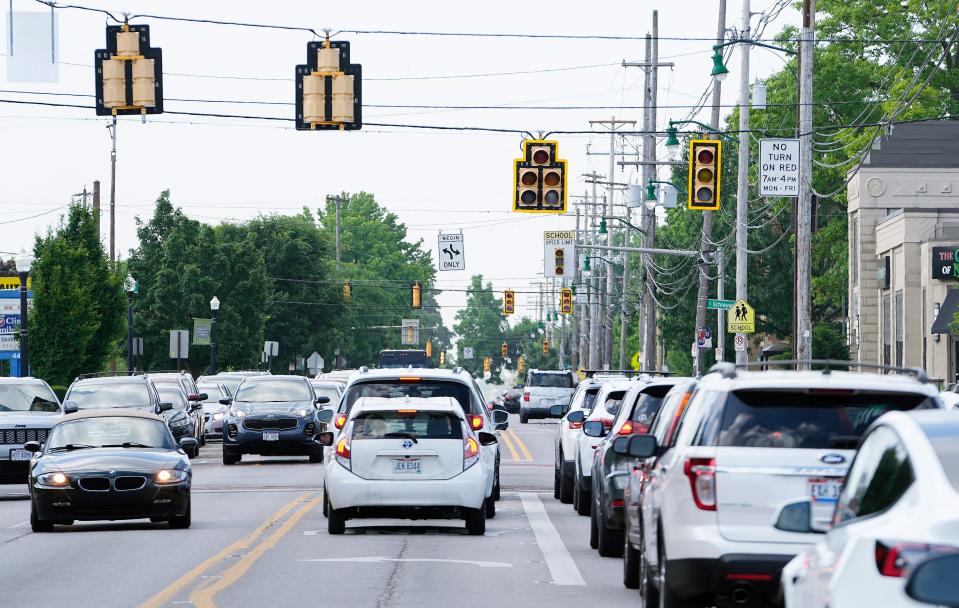 Traffic lights were out at Henderson and North High Street Tuesday after a power outage around Columbus.