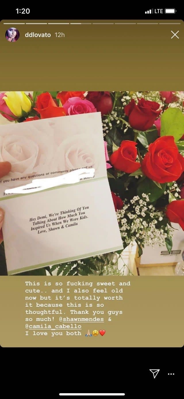 The slightly younger couple sent Lovato flowers.