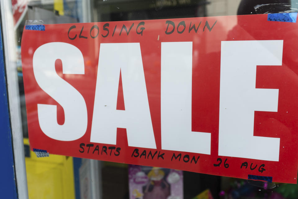 A Closing Down sale sign in a shop store window UK (Photo by: Photofusion/Universal Images Group via Getty Images)