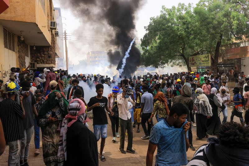 Protesters march during rally against military rule in Khartoum