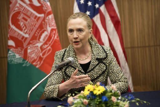 US Secretary of State Hillary Clinton speaks during the Afghan Civil Society event at the Okura Hotel Center in Tokyo. Clinton made a powerful plea for the rights of women in Afghanistan, using a global forum to insist that they must be part of the country's future growth