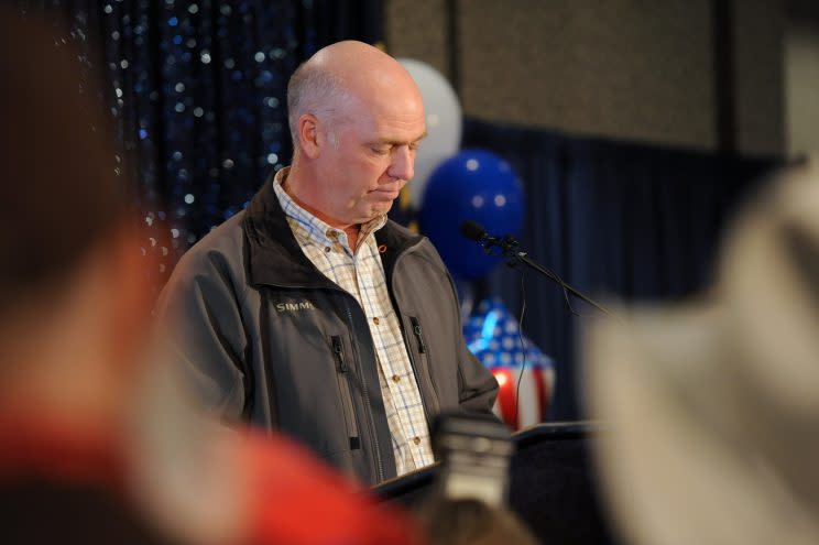 Representative elect Greg Gianforte apologizes for becoming invoved in an altercation with a reporter less than 24 hours before the special congressional election during his victory speech in Bozeman, Montana on May 25, 2017. (Photo: Colter Peterson/Reuters)