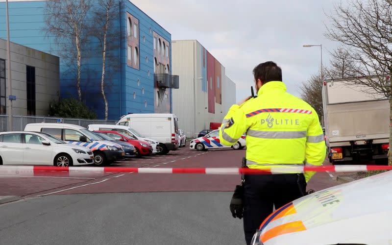 View of an office building where a suspected letter bomb went off in the mail room, in Amsterdam