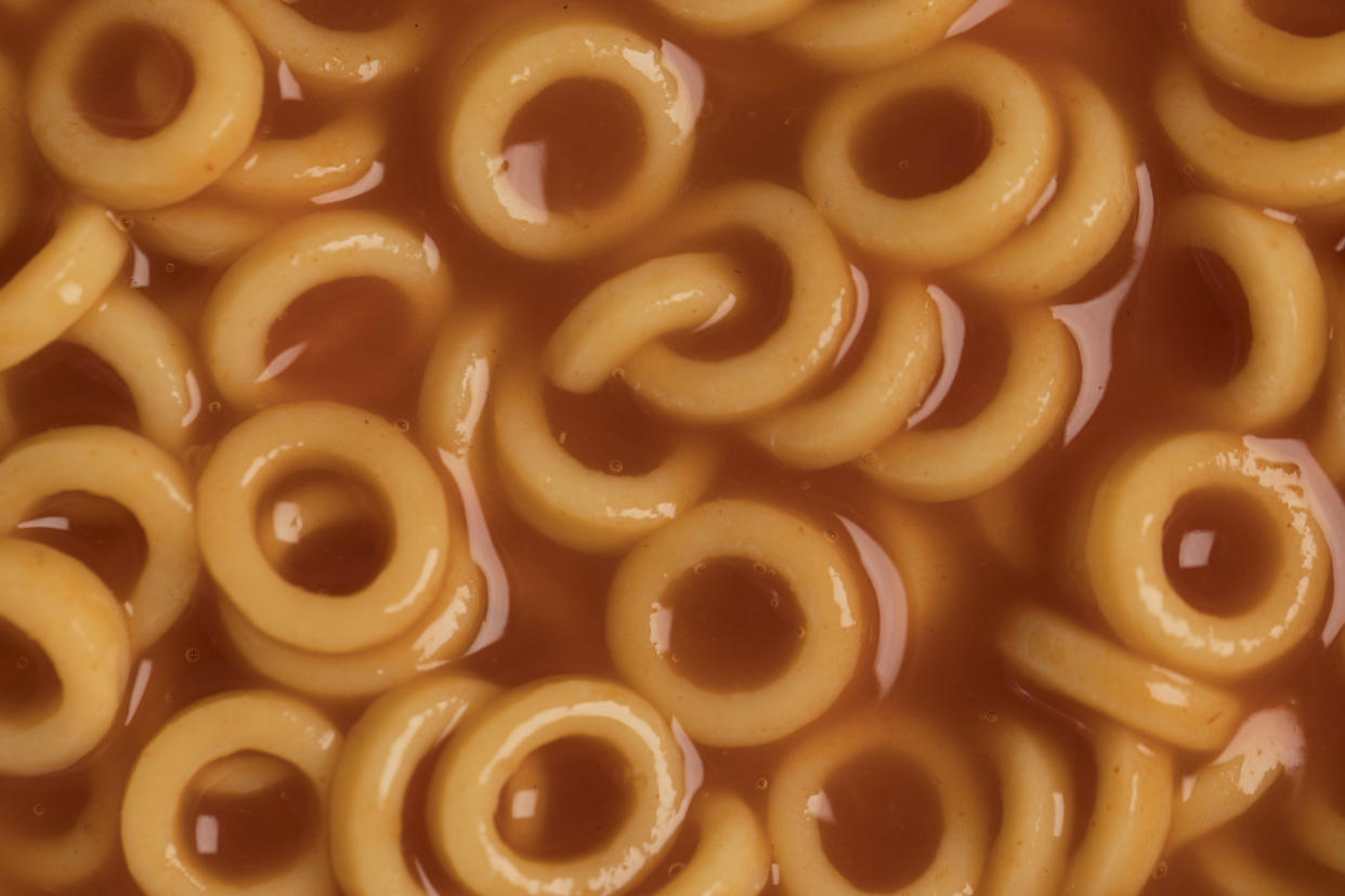 LONDON, ENGLAND - FEBRUARY 16:  A photo illustration of Spaghetti Hoops on February 16, 2018 in London, England. A recent study by a team at the Sorbonne in Paris has suggested that 'Ultra Processed' foods including things like mass-produced bread, ready meals, instant noodles, fizzy drinks, sweets and crisps are tied to the rise in cancer.  (Photo illustration by Dan Kitwood/Getty Images)