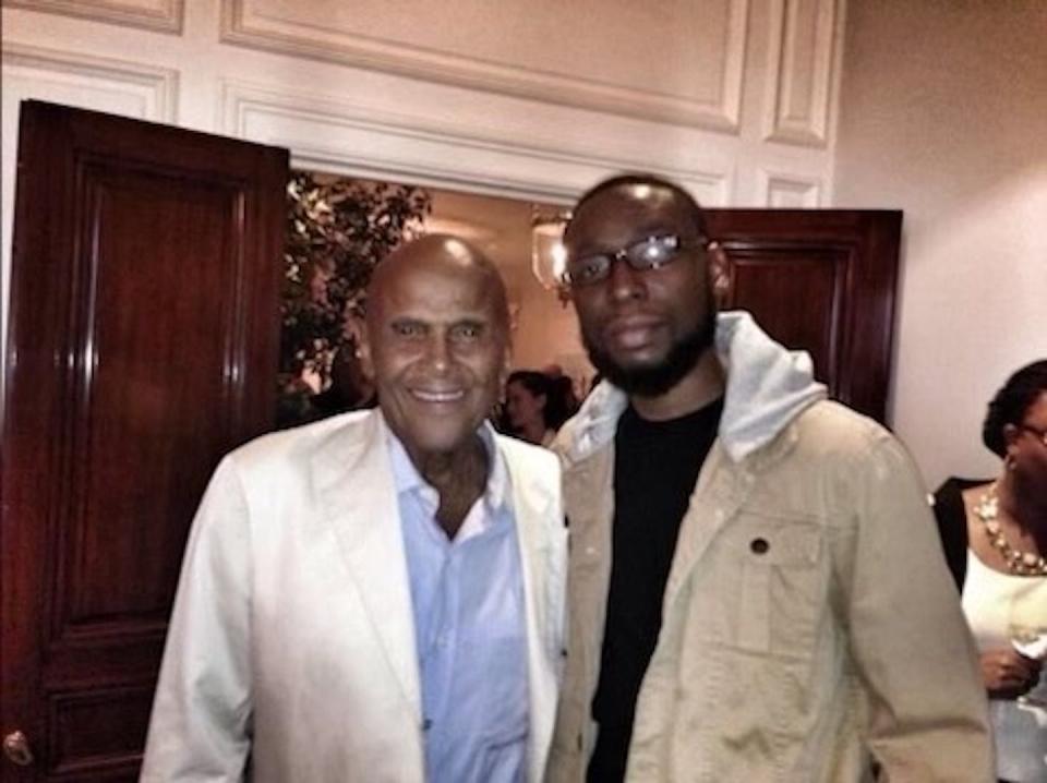 Harry Belafonte with 9th Wonder at one of Belafonte’s hip hop-summits in June 2013.