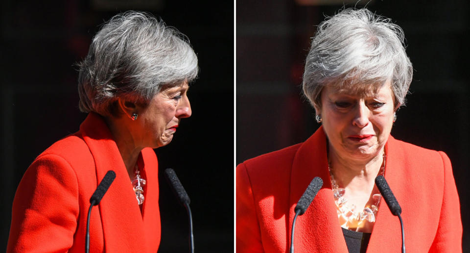 Theresa May, British Prime Minister, has announced her resignation. She's pictured in tears after making the announcement.