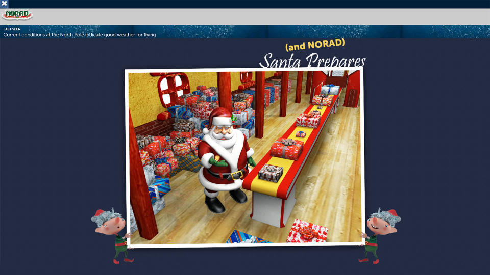 Santa prepares to take off on the NORAD santa tracker website