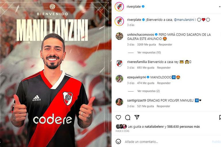 La bienvenida de las redes sociales de River Plate a Manuel Lanzini