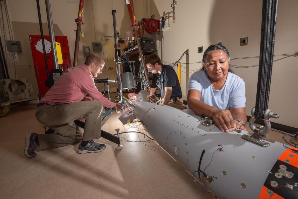 This is a B61-12 bomb being tested at Sandia National Laboratory in 2019.