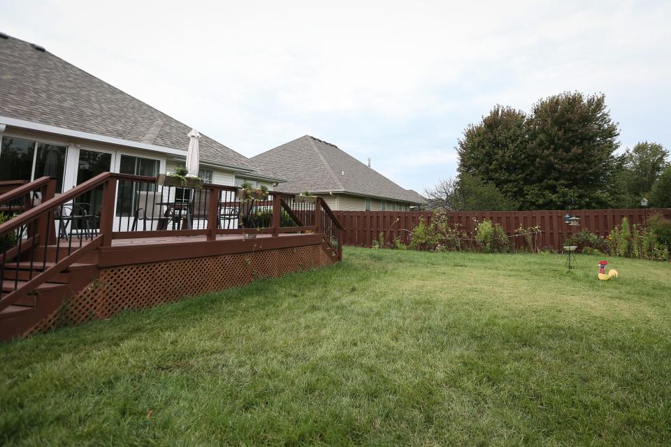 John Michno's backyard in Battlefield on Friday, Sept. 22, 2023. In March, Michno began using Sniffspot, a private dog park rental service. Dog owners may rent out Michno's backyard to let their dogs run around in.