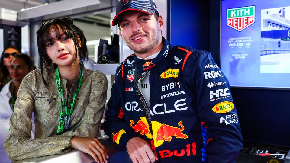 Lisa from Blackpink and Max Verstappen seen before the Miami Grand Prix. - Mark Thompson/Getty Images North America/Getty Images