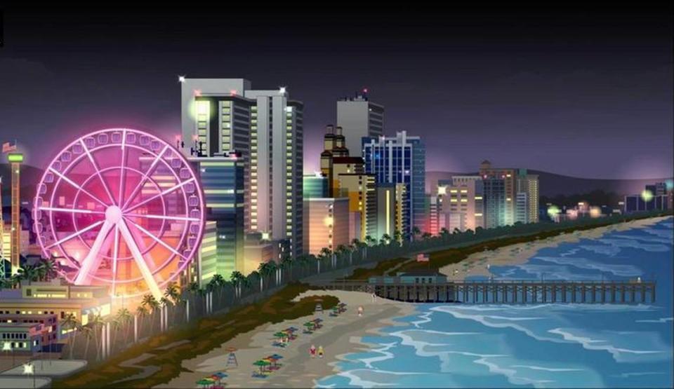 South Park’s take on Myrtle Beach’s iconic night time skyline as featured in a March 29, 2023 episode