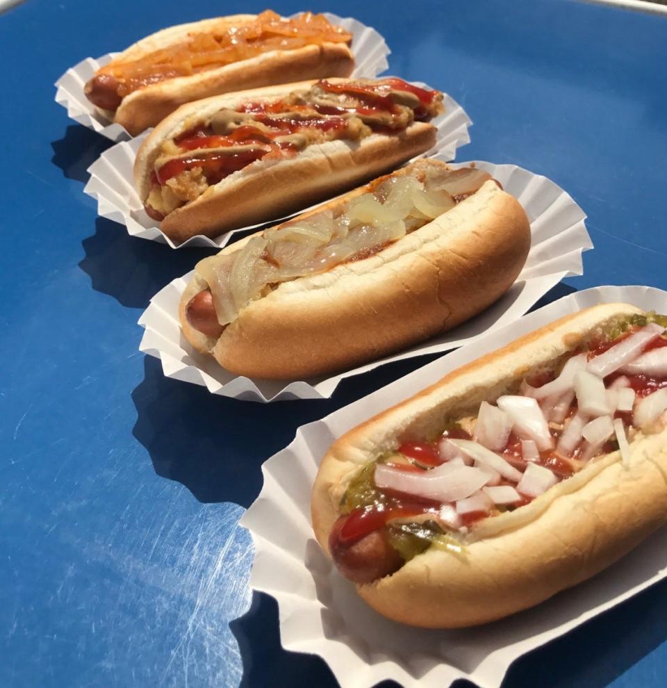 Joey Mac's hot dogs are made dirty water style with Sabrett franks.