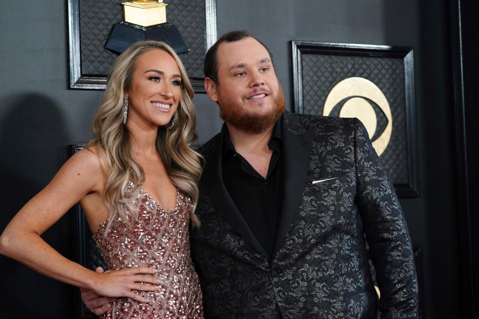 Luke Combs, right, and Nicole Hocking arrive at the 65th annual Grammy Awards on Sunday, Feb. 5, 2023, in Los Angeles. (Photo by Jordan Strauss/Invision/AP)