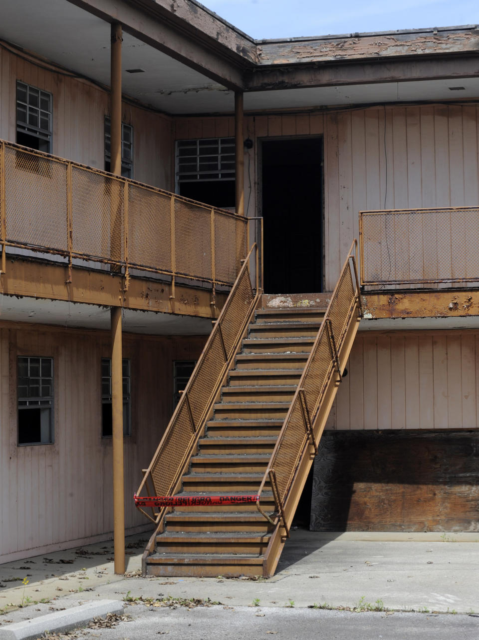 A rusty stairway stands at the historic A.G. Gaston Motel during renovation work in Birmingham, Ala., on Wednesday, April 17, 2019. Once featured in the "The Negro Motorist Green Book," the long-closed motel provided a home for Martin Luther King Jr. during civil rights demonstrations in the 1960s. It is is being transformed into the centerpiece of a new national civil rights monument. (AP Photo/Jay Reeves)