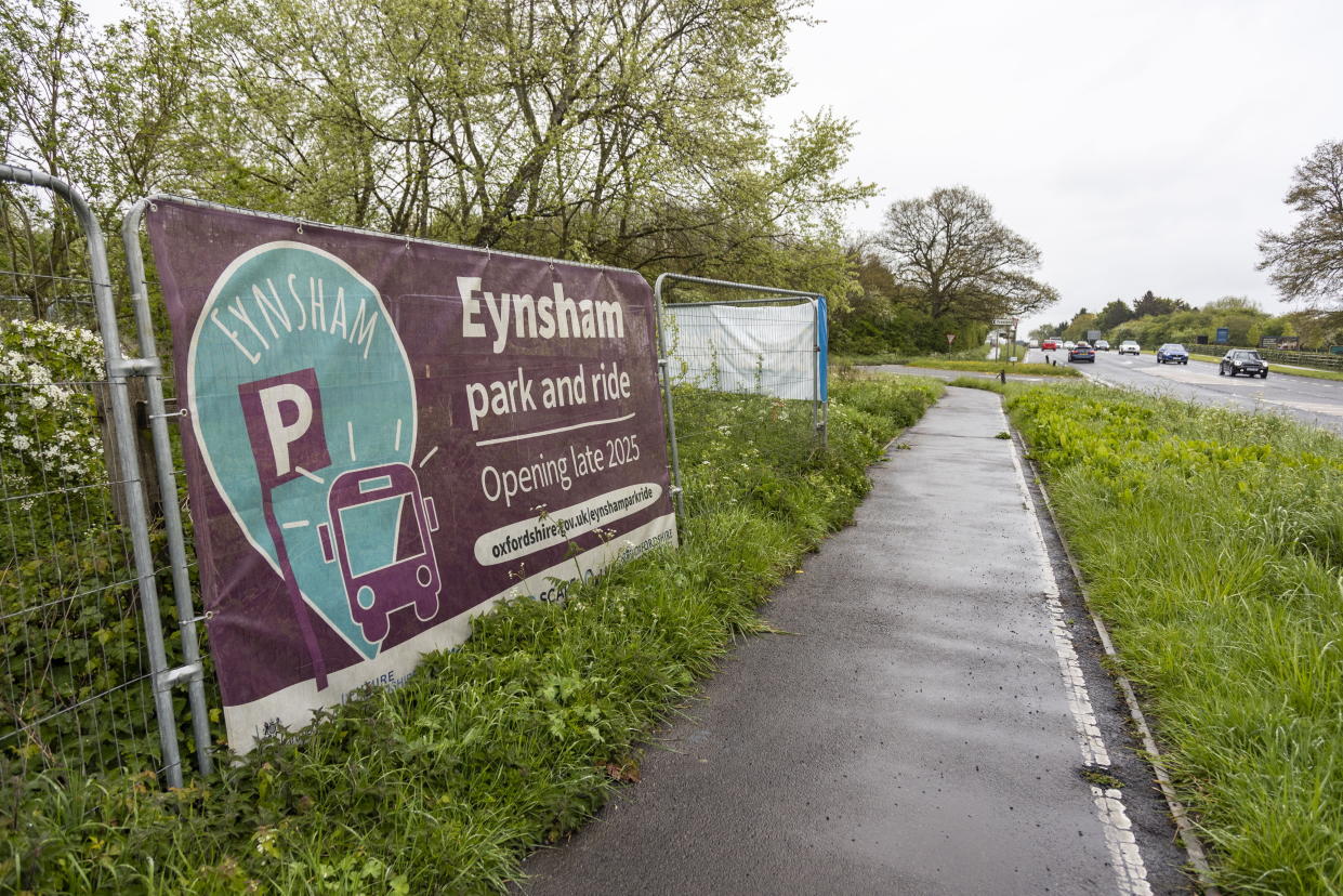 Eynsham Park & Ride which is due to be completed this year but won't open until 2025 as funding is not in place for an access road in to the site. Eynsham, Oxfordshire. April 22 2024. A council has built a Â£51million park and ride site - but it can't be used because funding for the road in and out won't be sorted 