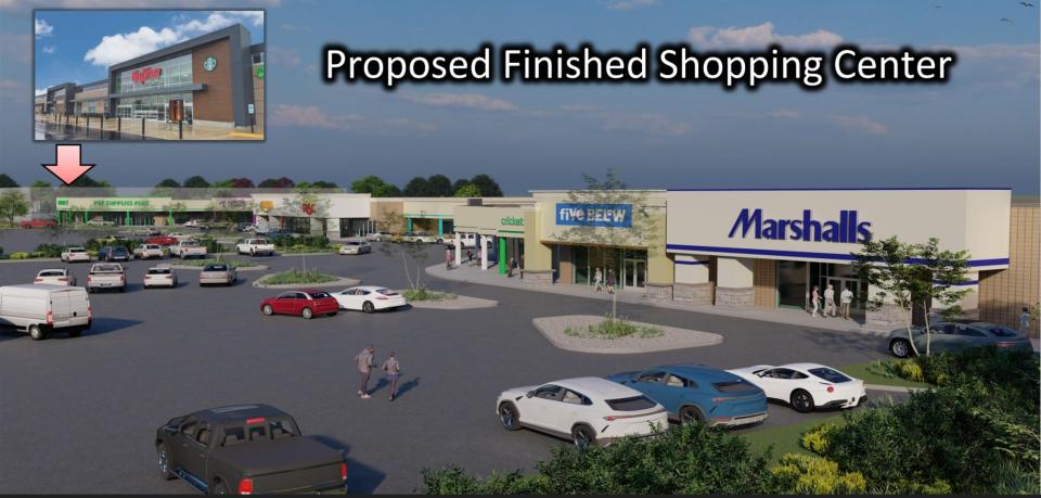 A rendering of the proposed new Meadows Mall in Freeport featuring retailers such as Marshalls and Fire Below.