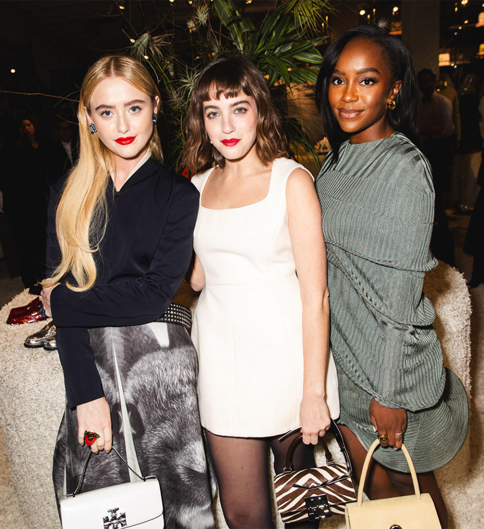 Kathryn Newton, Beatrice Granno, Aja Naomi King at the new Tory Burch Concept Store on Melrose.