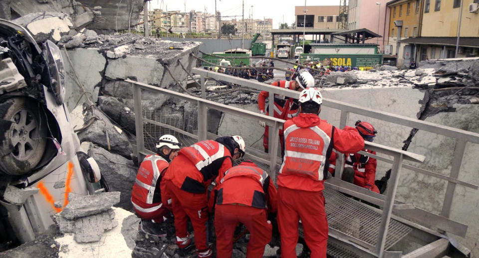 Recovery efforts continue in the Italian bridge collapse in Genoa. Source: AAP