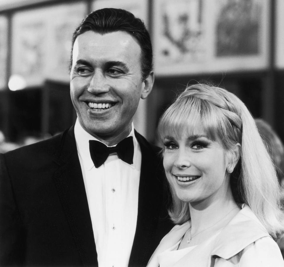 June 1966: Married American actors Michael Ansara and Barbara Eden at the premiere of director Basil Deardon's film 'Khartoum'. (Photo by Max B. Miller/Fotos International/Getty Images)