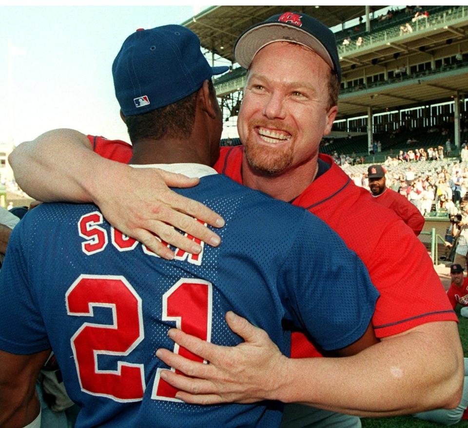 McGwire and Sosa at Wrigley Field in August 1998.the competition between them to be the first to break the record, they are close friends.