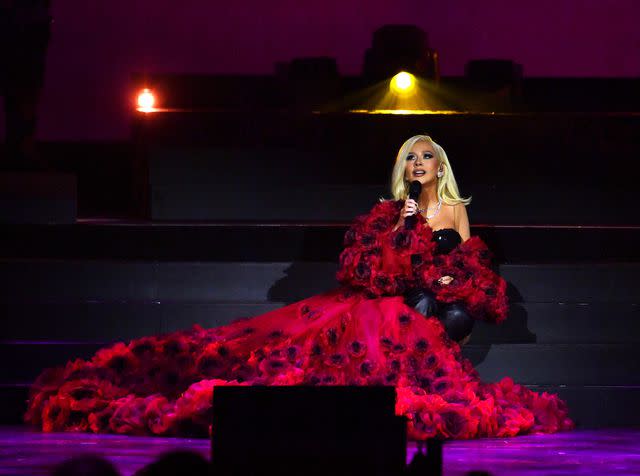 <p>Denise Truscello/Getty </p> Christina Aguilera performs in Las Vegas on Dec. 30, 2023