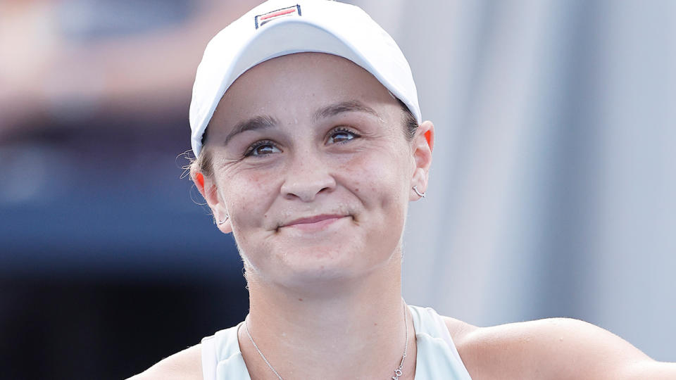 Ash Barty (pictured) smiling after winning the Miami Open.