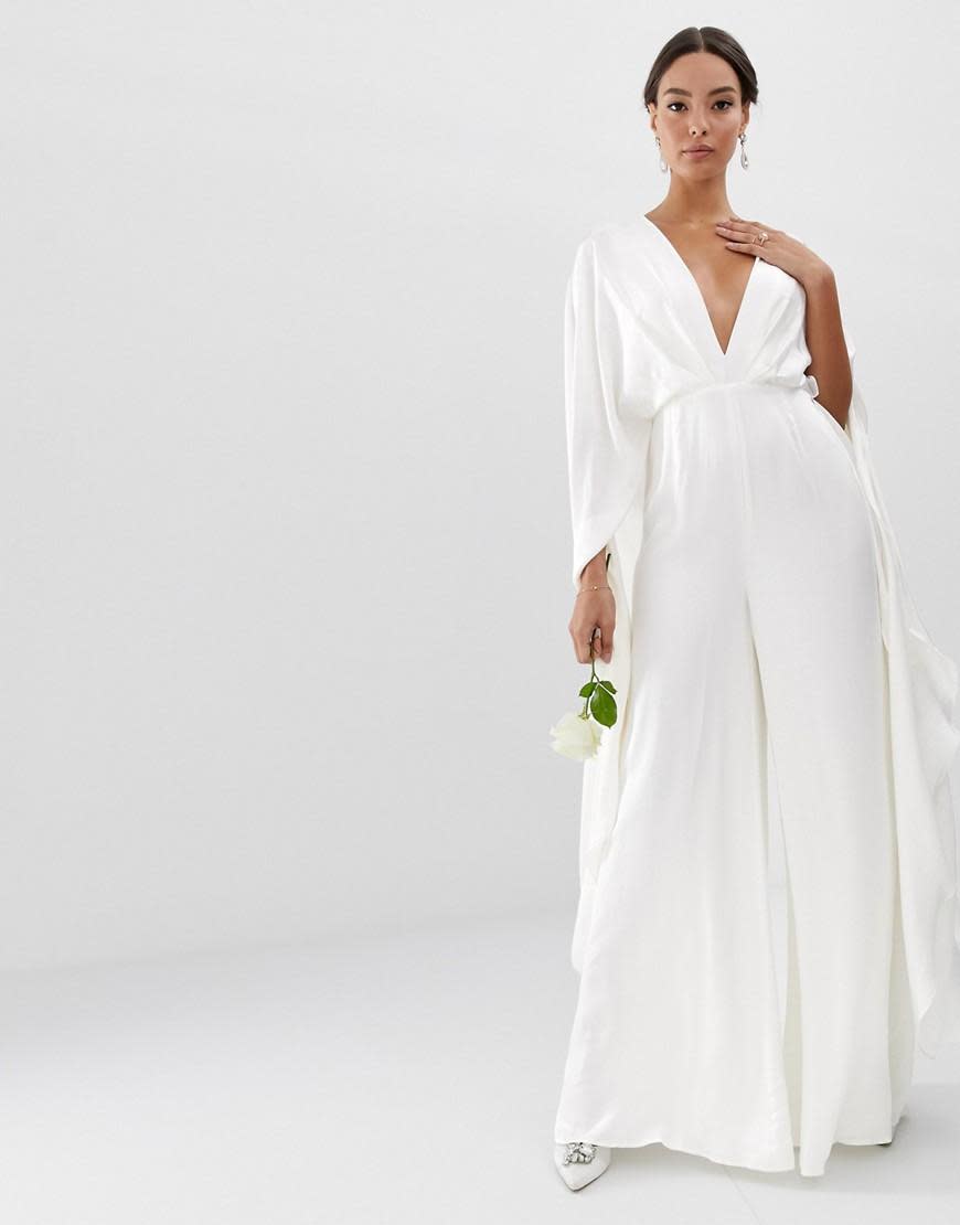 Asos Edition Cape Sleeve Wedding Jumpsuit in Satin (Photo: Asos)