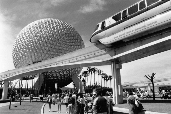 The monorail system at Walt Disney World’s EPCOT in Orlando, Florida, was based on the one introduced at a smaller scale at the company’s first theme park, Disneyland.