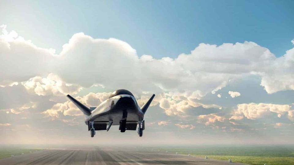 An illustrator’s vision of Dream Chaser landing at Spaceport America. - Credit: Courtesy Sierra Space