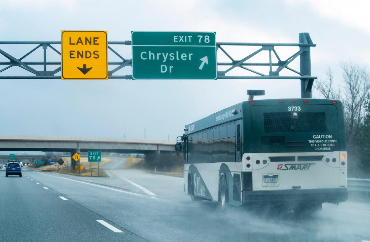 A SMART bus takes exit 78 off of 75 south Monday, March 7, 2022.