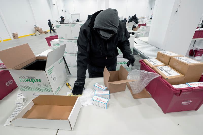 FILE PHOTO: Moderna's COVID-19 vaccine at the McKesson distribution center in Olive Branch, Mississippi