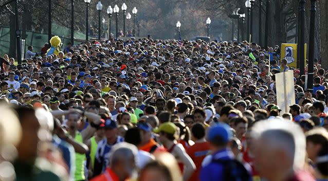 housands of runners line up before the start of the Boston Marathon 5k race in Boston. Photo: AP Photo/Michael Dwyer